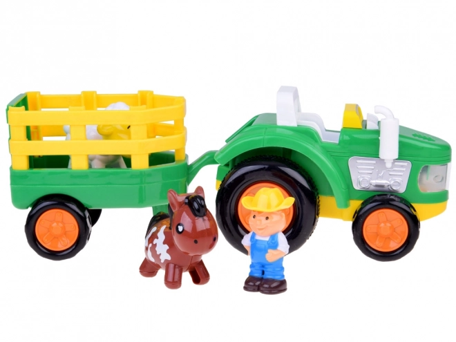 Rolniczy traktor z przyczepą i zwierzętami dźwięk + światło ZA5390