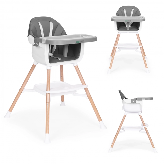 Dziecięce krzesełko do karmienia 2w1 szare ECOTOYS
