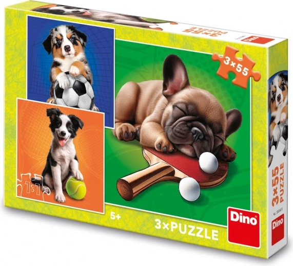 Puzzle Psi sportowcy 3×55 elementów