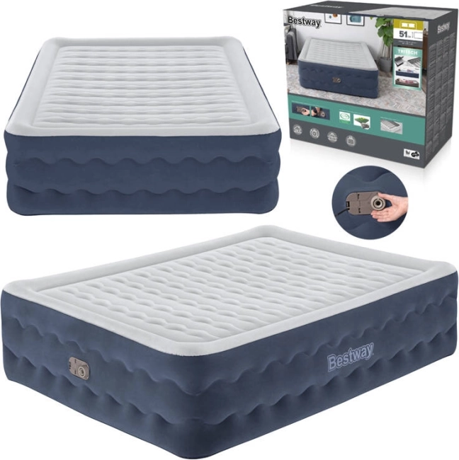 Bestway dmuchany materac Queen Tritech z wbudowaną pompą 203 × 152 × 51 cm