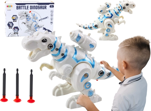 Robotyczny dinozaur z wyrzutnią strzałek biały