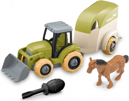 Traktor do skręcania z przyczepą dla koni – zestaw konstrukcyjny dla dzieci 3+