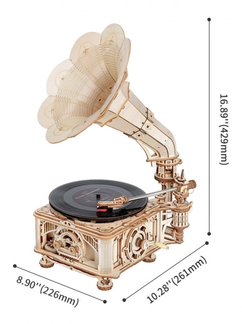RoboTime 3D drewniane mechaniczne puzzle Gramofon (napęd ręczny)