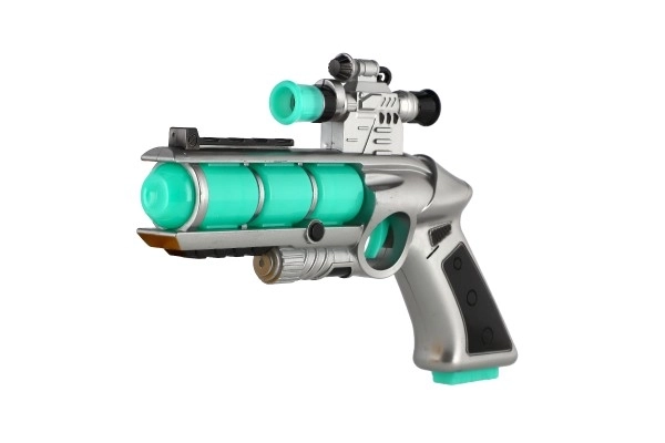 Plastowy pistolet z celownikiem 20cm na baterie z dźwiękiem i światłem w pudełku