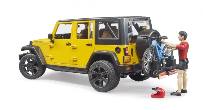 Bruder Jeep Wrangler Rubicon z rowerzystą i rowerem