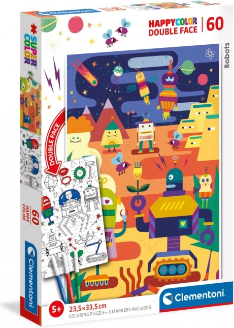 Dwustronne puzzle CLEMENTONI Roboty 60 elementów z kolorowanką