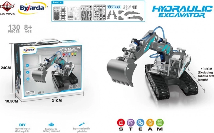 Koparka hydrauliczna do samodzielnego złożenia dla dzieci 8+ z napędem wodnym, 130 elementów