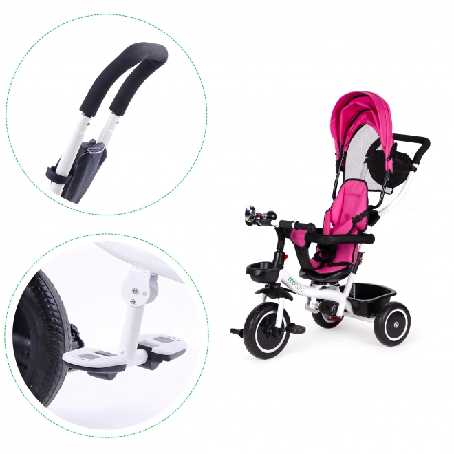 ECOTOYS Trójkołowy rowerek ze zadaszeniem i drążkiem do prowadzenia - różowy