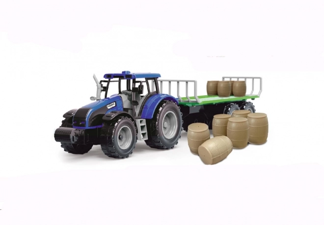 Traktor z mechanizmem bezwładnościowym i przyczepą pełną siana
