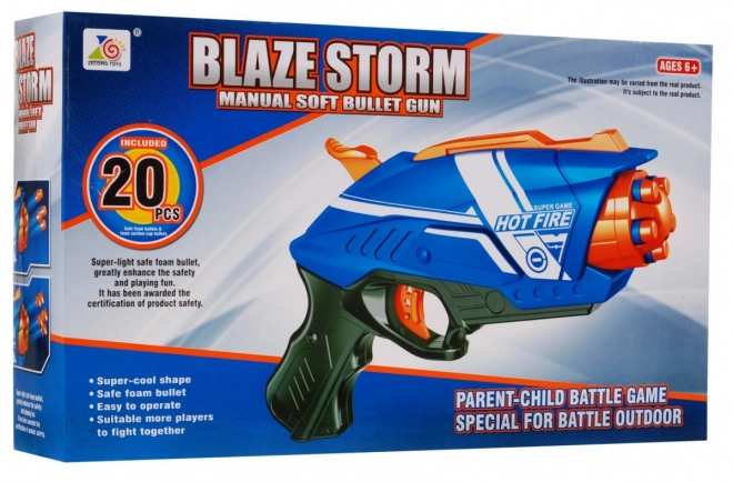 Ręczna broń dla dzieci 6+ Blaze Storm Mechanizm sprężynowy + 20 długich piankowych nabojów