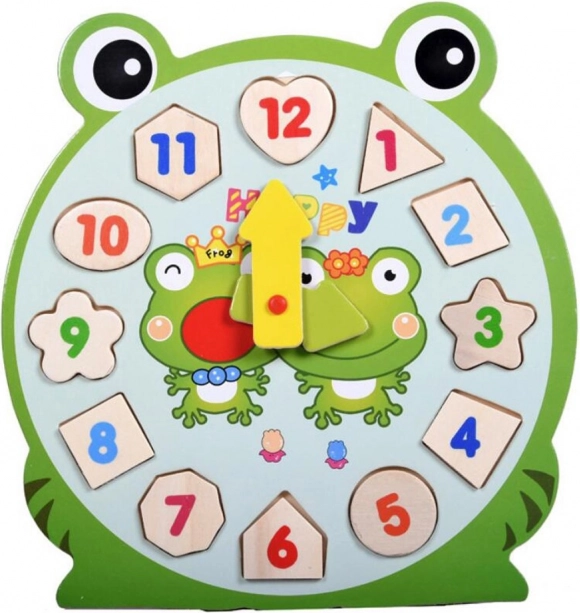 Drewniane puzzle-zegar żabka