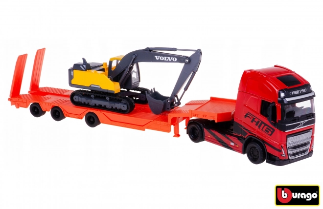 Kamion Construction z koparką Volvo