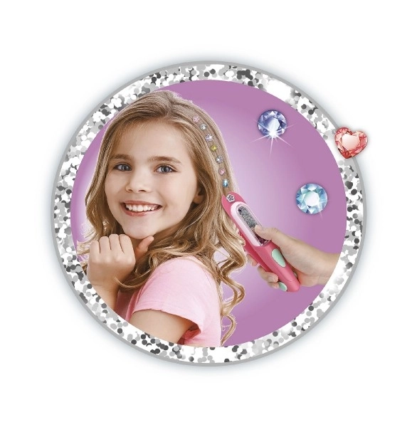Błyszczące diamenty do włosów z aplikatorem plastik 18x4cm z dodatkami w pudełku 22x12x5,5cm