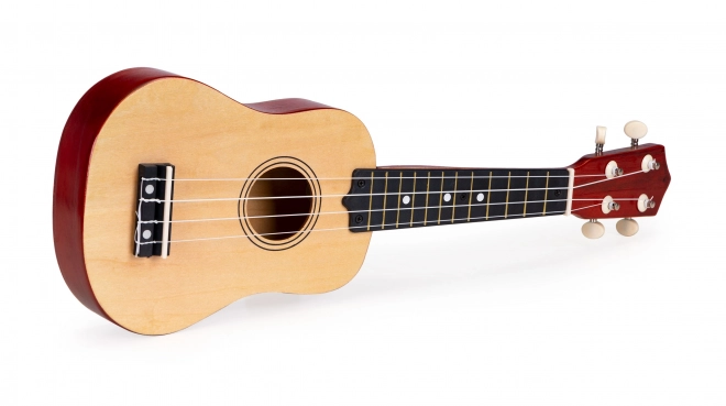 Drewniane ukulele dla dzieci z 4 nylonowymi strunami, brązowe ECOTOYS