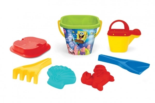 Zestaw do piasku 7 sztuk z plastiku SpongeBob 3 kolory w siatce 19x27x19cm 12m+ Wader