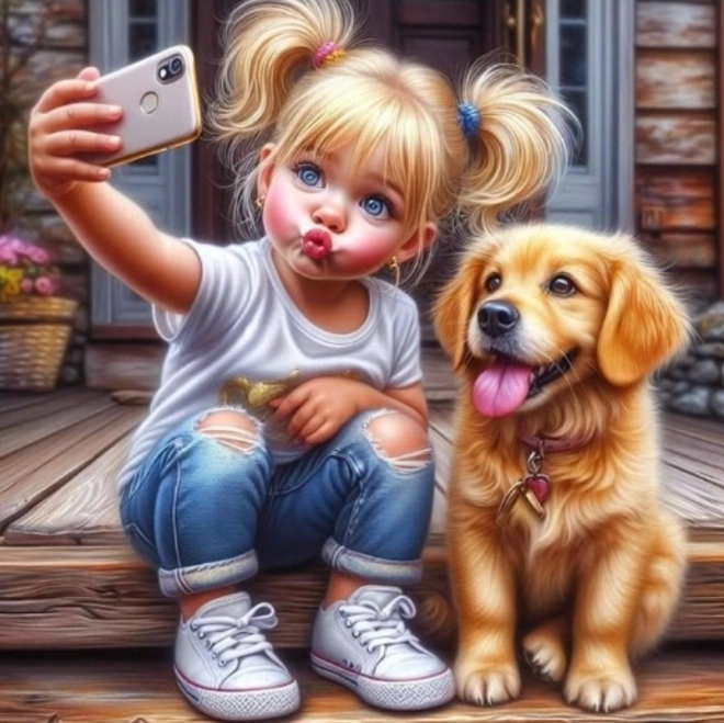 Diamentowe malowanie Selfie z pieskiem 30x40 cm