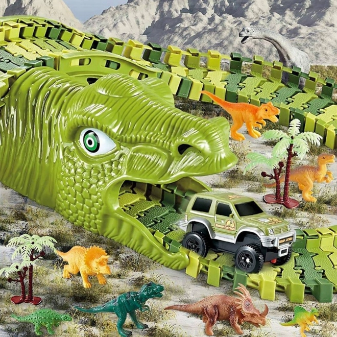 Dinozaurzy tor wyścigowy z samochodzikiem i figurkami