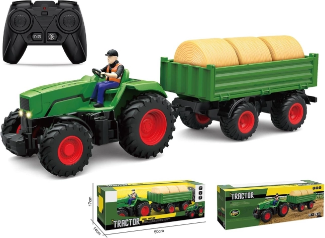 Rolniczy traktor zdalnie sterowany z przyczepą