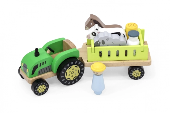 Drewniany traktor ze zwierzątkami