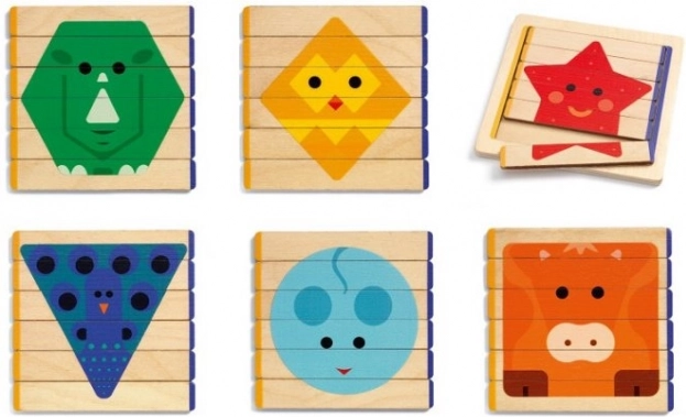Drewniane proste puzzle Kolorowe zwierzęta