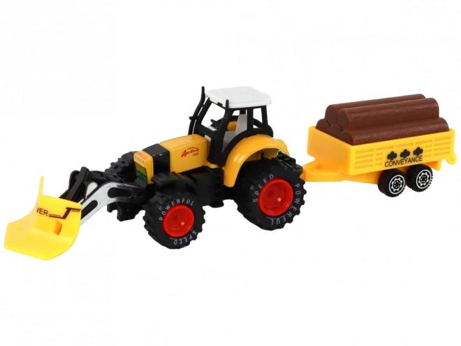 Traktor z przyczepą żółto-czerwony