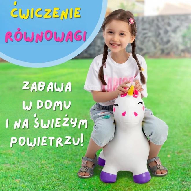 Skaczący jednorożec biały z pompką Woopie