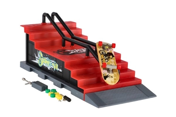Skatepark - deskorolka palcowa śrubowa z rampą plastikowa 8cm z dodatkami mix rodzajów w pudełku 28x18cm