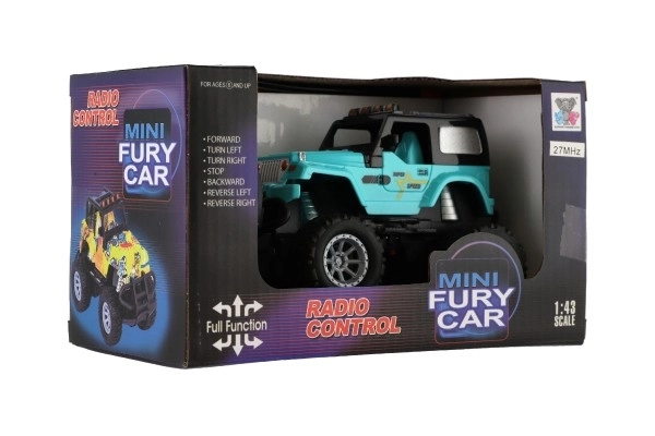 Auto RC terenowe 14cm plastik 27MHz na baterie ze światłem w pudełku 20x11x10cm – Turkusowe