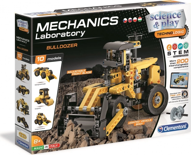 Clementoni Mechaniczne Laboratorium Spychacz 10 w 1 – edukacyjna zabawka konstrukcyjna STEM