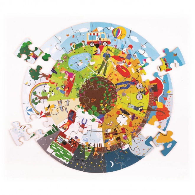 Bigjigs Toys Okrągłe podłogowe puzzle Cztery pory roku 50 elementów
