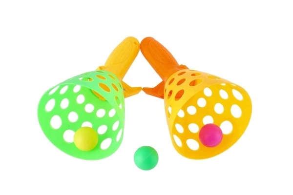 Gra w łapanie piłki 2szt plastik 19cm + 3 piłeczki w siatce