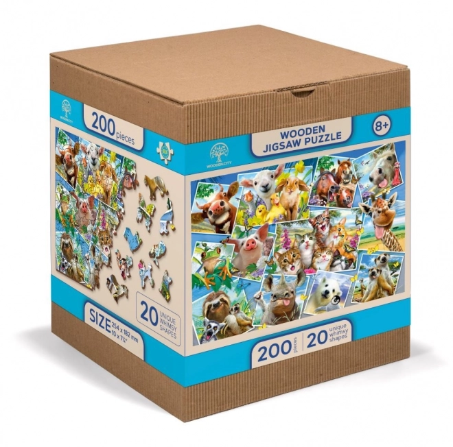 Drewniane puzzle z figurkami - pocztówka ze zwierzętami
