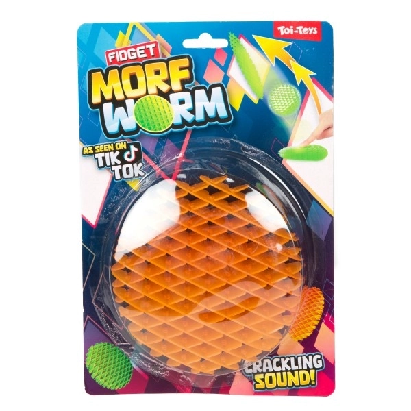 Fidget robak zmieniający kształt antystresowy plastik 13cm 6 kolorów na karcie