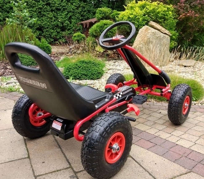 Pedałowy gokart powietrzny + Nadmuchiwane opony + Regulowane siedzenie – Czerwona