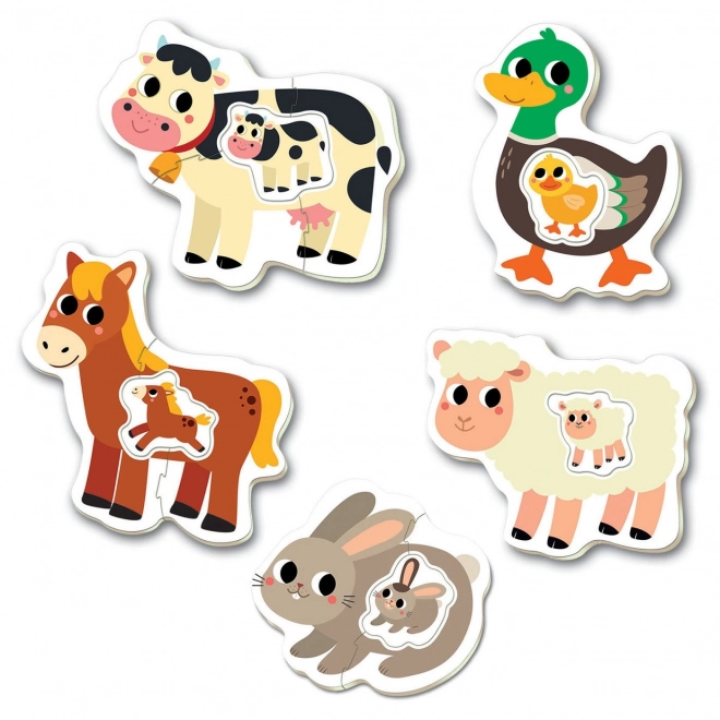EDUCA Baby puzzle Zwierzątka na farmie z młodymi 5w1 (2-4 elementy)