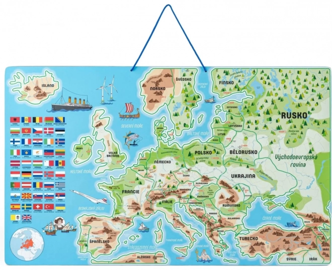 WOODY Magnetyczna mapa Europy z obrazkami i gra towarzyska, 3w1 w języku czeskim