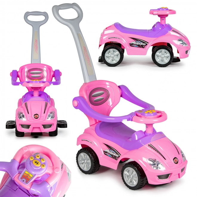 ECOTOYS Jeździk z dźwiękami i prowadzącą tyczką Różowe Auto