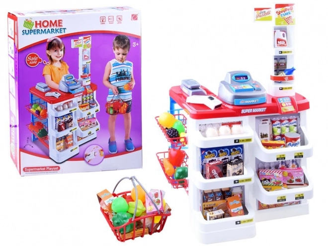Dziecięcy supermarket z kasą i skanerem