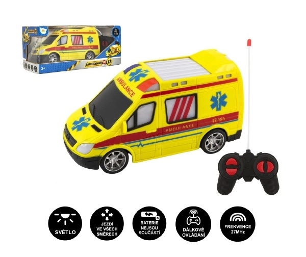 Auto RC ambulans plastik 20cm na zdalne sterowanie 27MHz na baterie ze światłem w pudełku 28x13x11cm