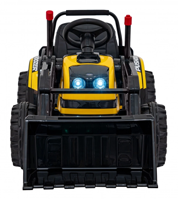 Dziecięcy elektryczny buldożer z łyżką, 12 V, zdalne sterowanie, łagodny start, FM radio i LED – żółty