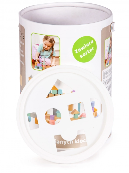 Drewniane klocki 100 sztuk w wiadrze z sorterem Ecotoys