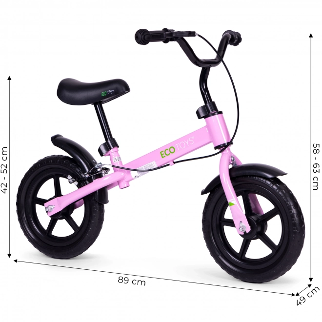 Ecotoys Dziecięcy rowerek biegowy z hamulcem i kołami EVA różowy