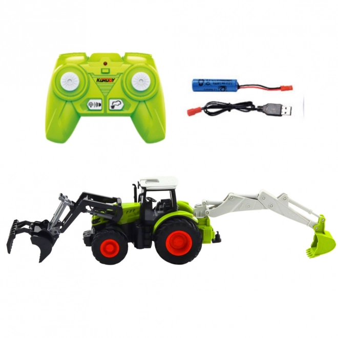 Zabawny traktor z obrotową łopatą i koparką
