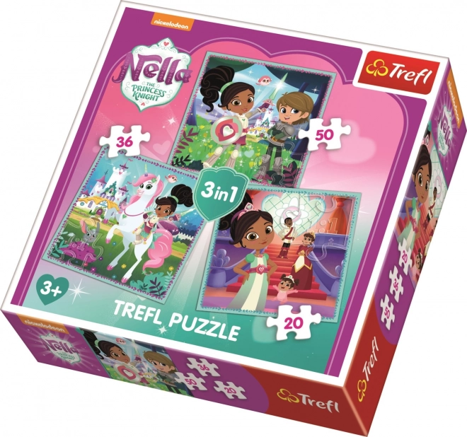 TREFL Puzzle Nella, księżniczka rycerzy i jej świat 3w1 (20,36,50 elementów)
