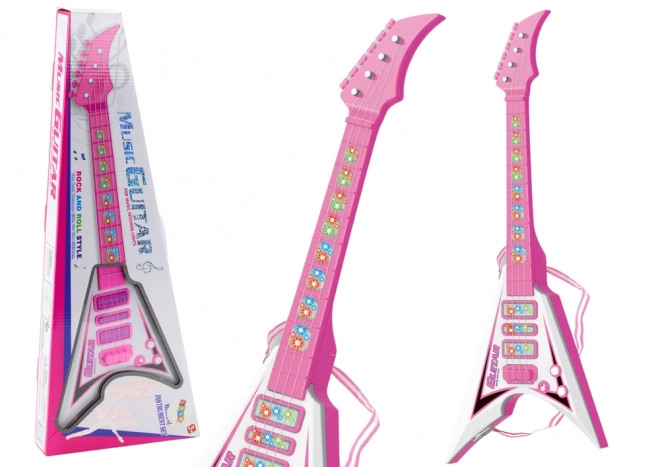 Elektryczna gitara dla dzieci ze światłami i melodiami różowa