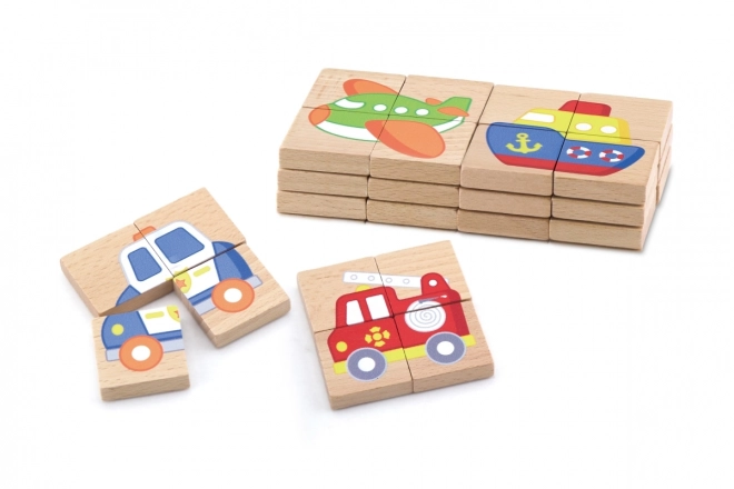 Drewniane magnetyczne puzzle - środki transportu