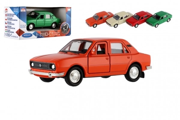 Samochód Welly Škoda 105L metal/plast 11cm 1:34-39 na wolny bieg 4 kolory w pudełku 15x7x7cm