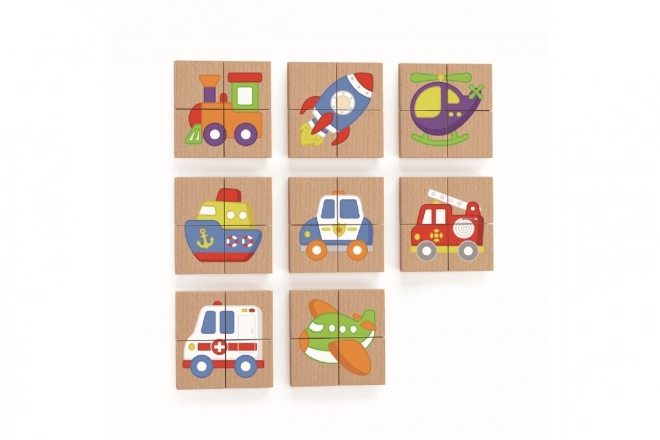 Drewniane magnetyczne puzzle - środki transportu