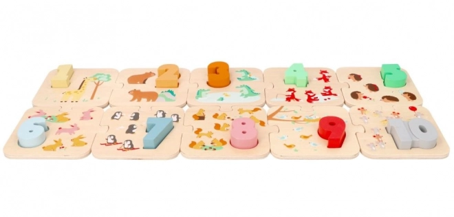 Drewniane puzzle ze zwierzątkami - nauka liczenia