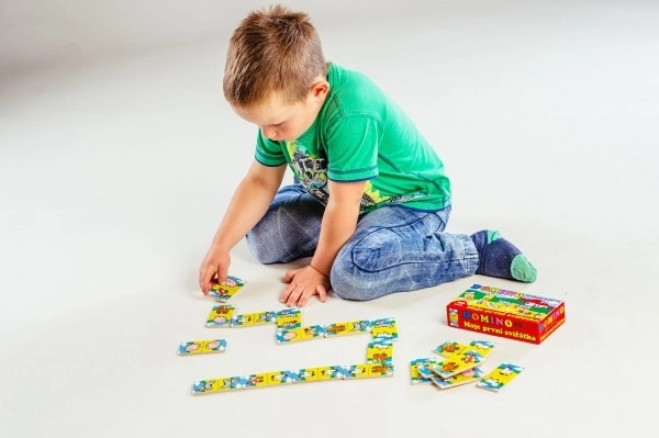 Domino Moje pierwsze zwierzątka drewno gra towarzyska 28szt w pudełku 17x9x3,5cm MPZ